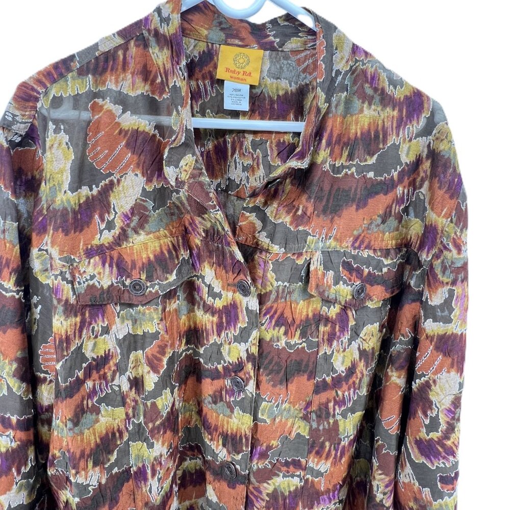 Ruby Rd Woman Plus Size 20W Abstract Print Button-Down Blouse